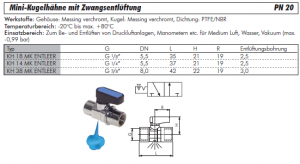 Mini-Kugelhähne mit Zwangsentlüftung, PN 20, Messing verchromt, Kugelhahn, Mini, Zwangsentlüftung, alle Größen